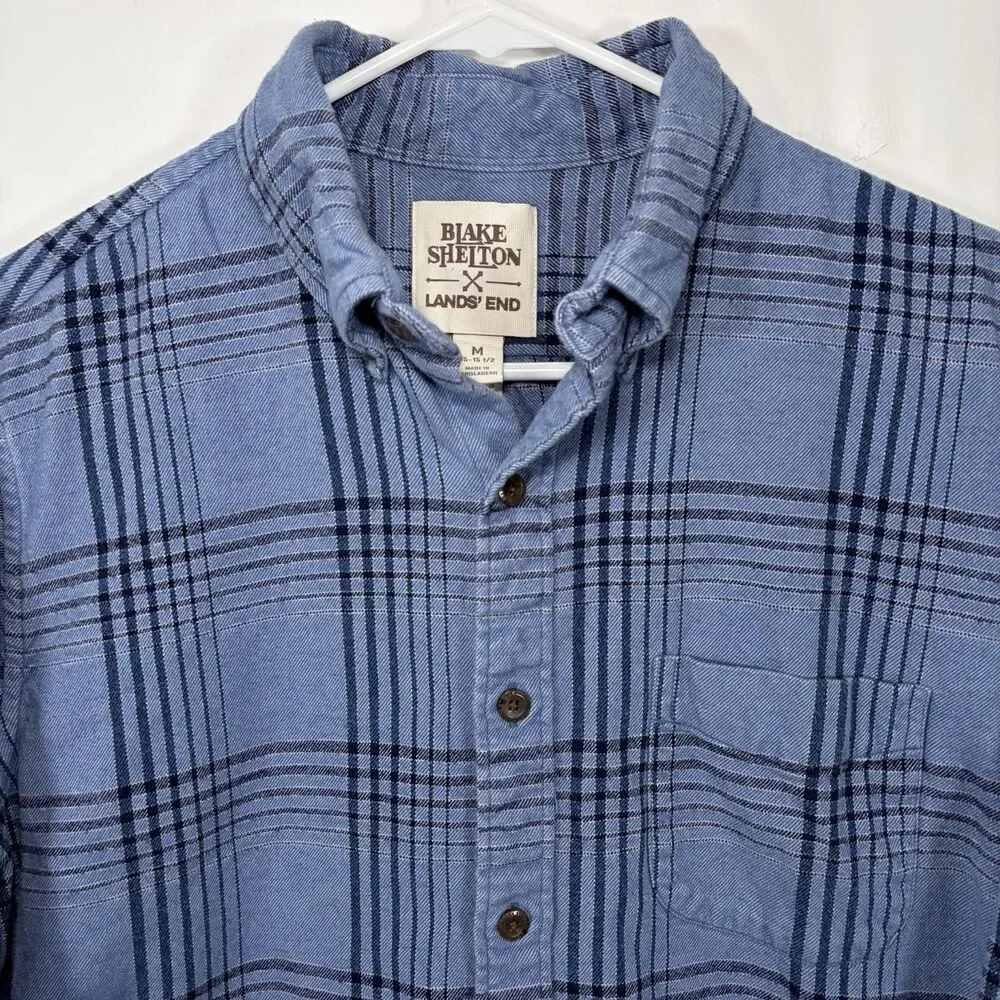 Blake Shelton X Lands End Button Down Flannel Shirt Mens Size Medium Blue Plaid